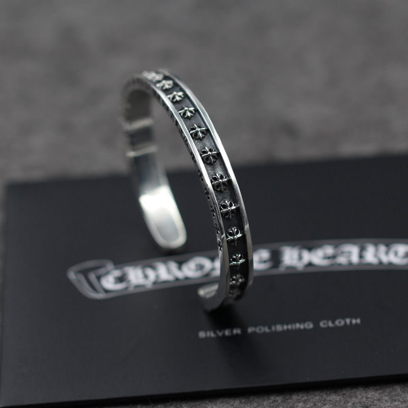

S925 sterling silver Bangles bracelet personality fashion classic punk style domineering cross shape jewelry 2020 new, Black
