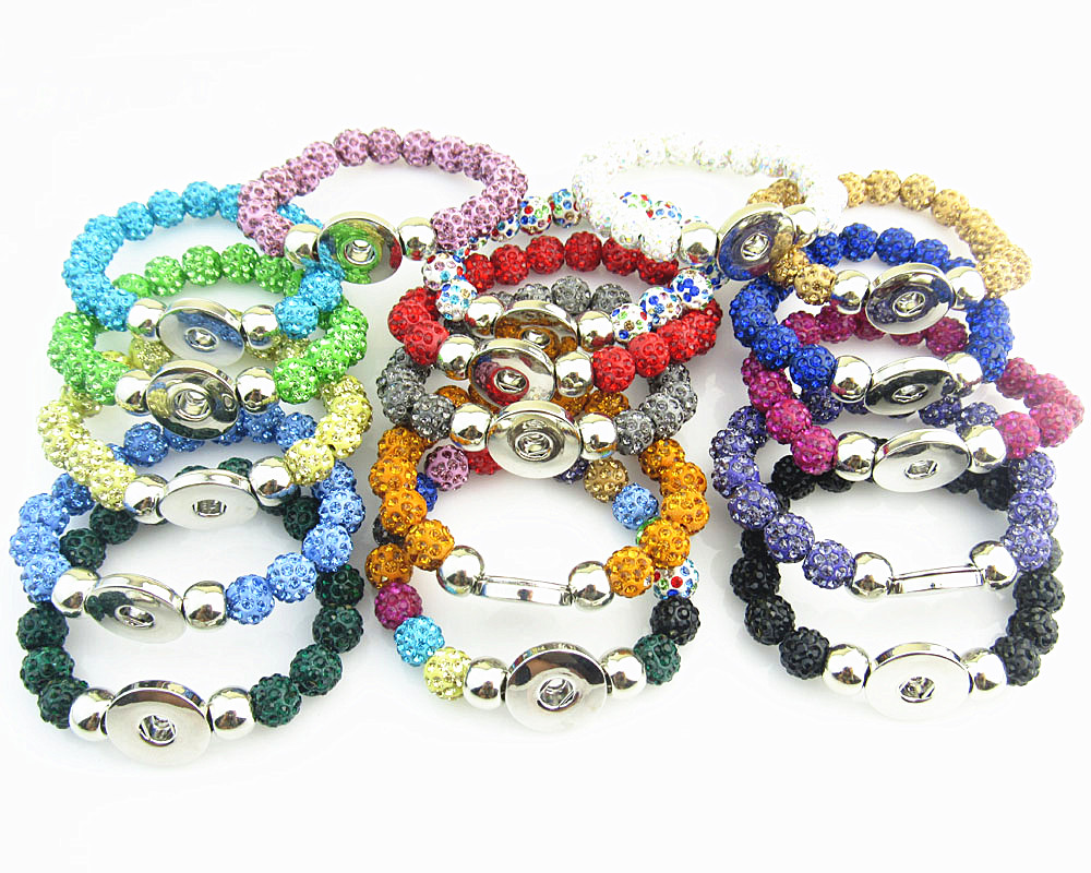 

Mix 17pcs rhinestone bead handmade Elastic bracelet For DIY snap button bracelet Fit 18mm Snap charms Jewelry (each color 1pcs