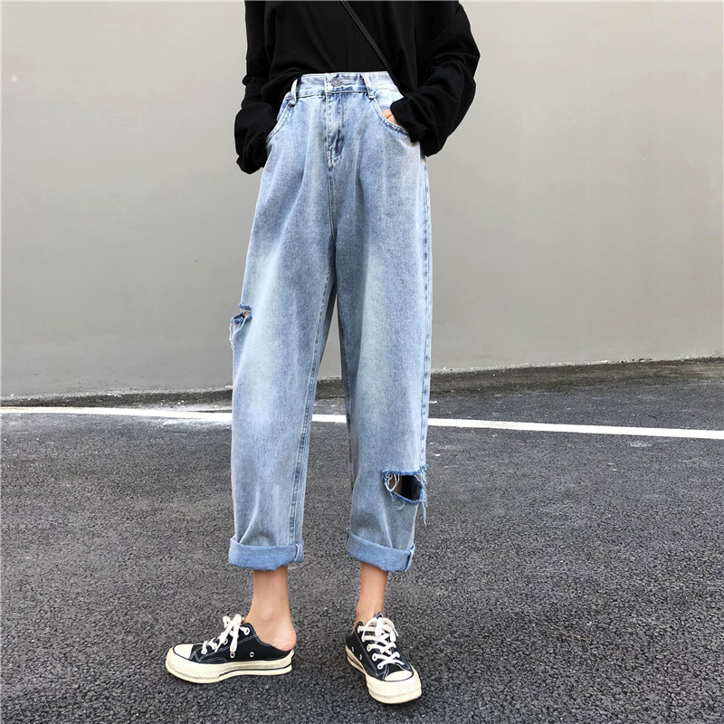 

Woman Jeans High Waist Ripped Jeans 2020 Spring Summer For Clothes Wide Leg Denim Clothing Blue Streetwear Fashion Vintage Pants
