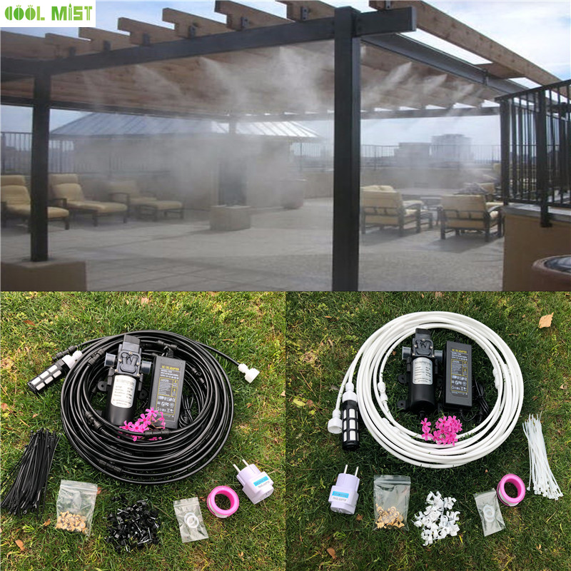S228 Water pump set 12V misting motor with 12M mist system 16pcs nozzles mister for patio outdoor cooling system-image-537390091