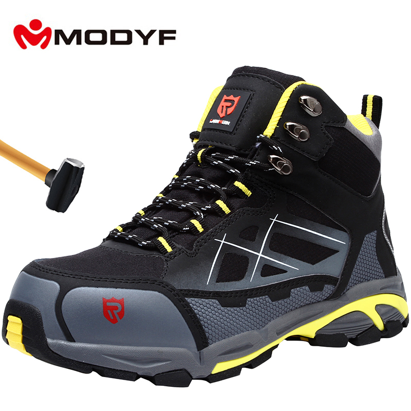 

MODYF Mens Steel Toe Work Safety Shoes Lightweight Breathable Anti-smashing Anti-puncture Anti-static Protective Boots, Black(low)