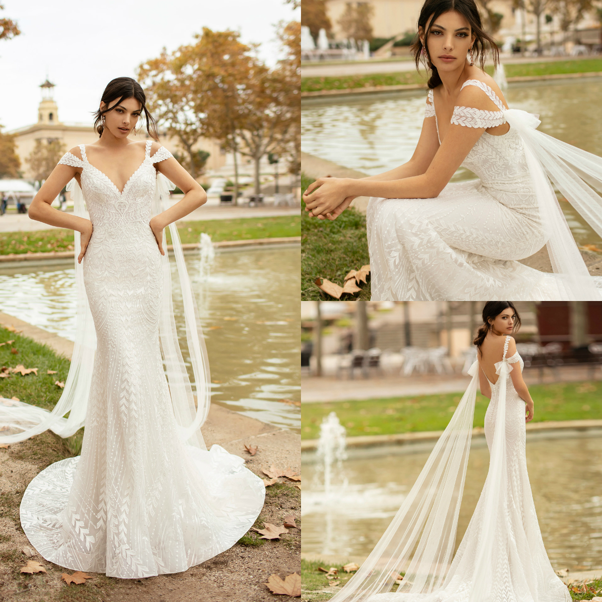 

2020 Lace Mermaid Wedding Dresses Sweep Train Appliqued Plunging Neck Beach Bridal Gowns Custom Made Plus Size Trumpet Vestidos De Novia, Dark green