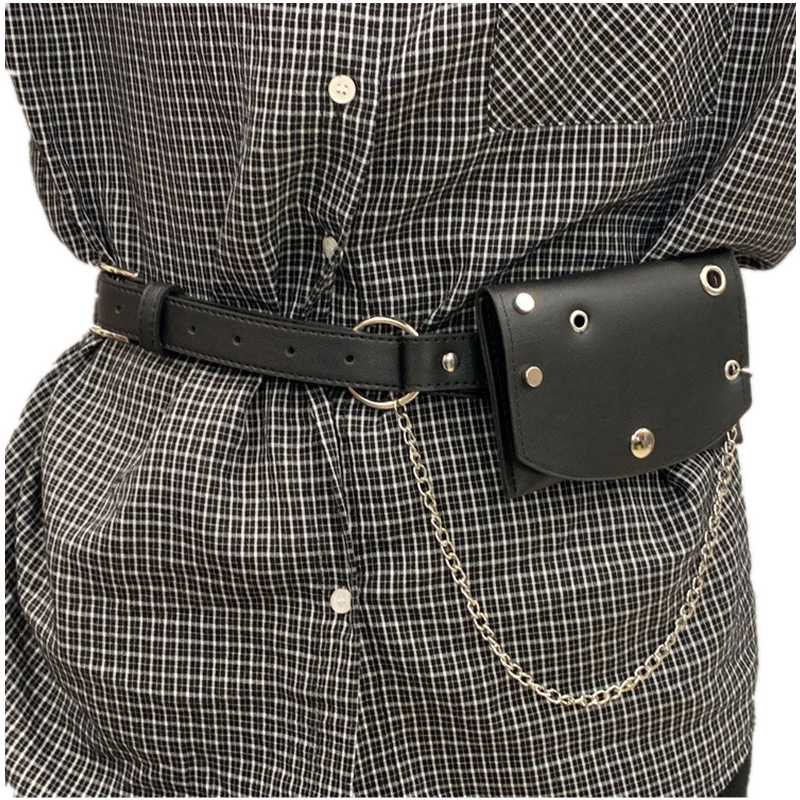 

Mihaivina Women Waist Bag Fanny Pack Leather Chest Bags Female Small Chain Belt/Bum Bag Waist Pack Casual Coin Purse Bags, Black