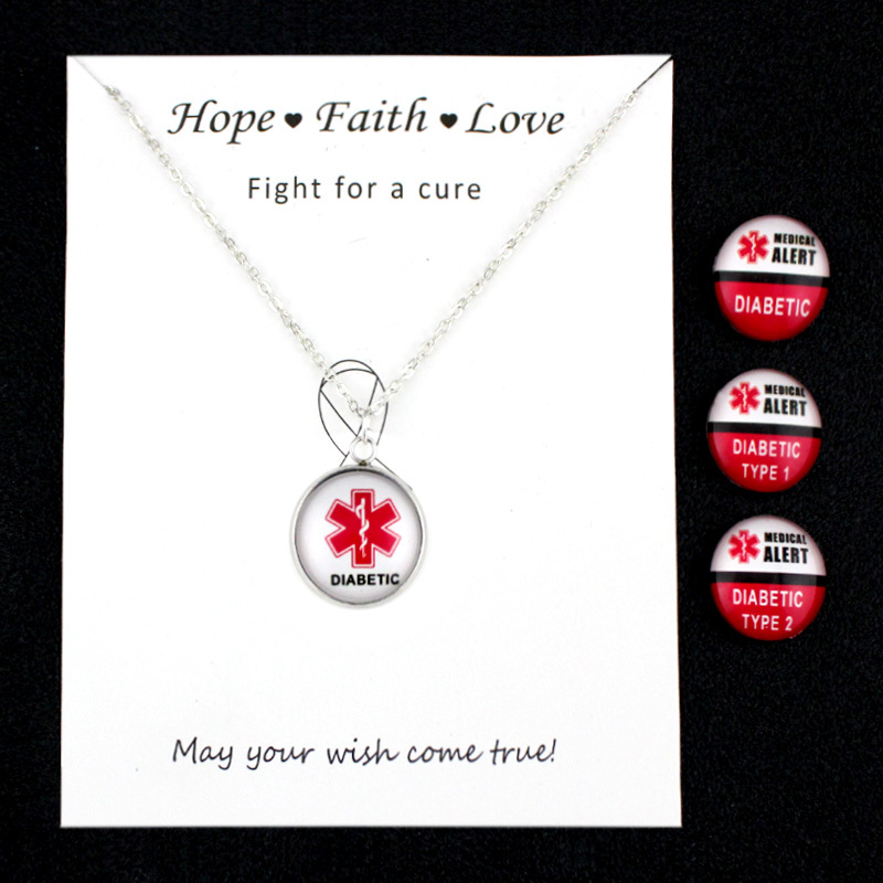 

Diabetic Type 1 2 Medical Alert Silver Pendants Chain Necklaces Women Men Unisex Fashion Jewelry Christmas Friend Gift With Card