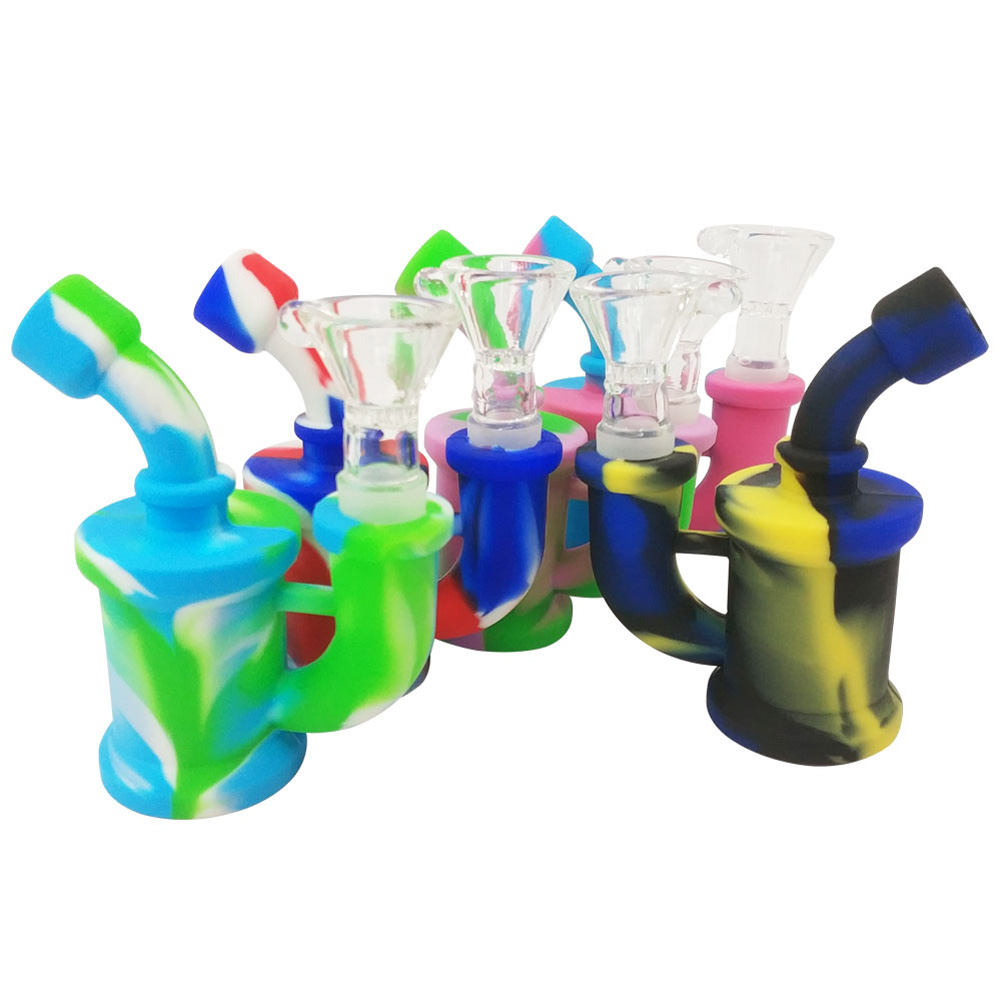 

3.7 inch mini portable silicone oil Dab Rigs with glass bowl unbreakable dab wax dry herbs tobacco honey smoking water bubbler