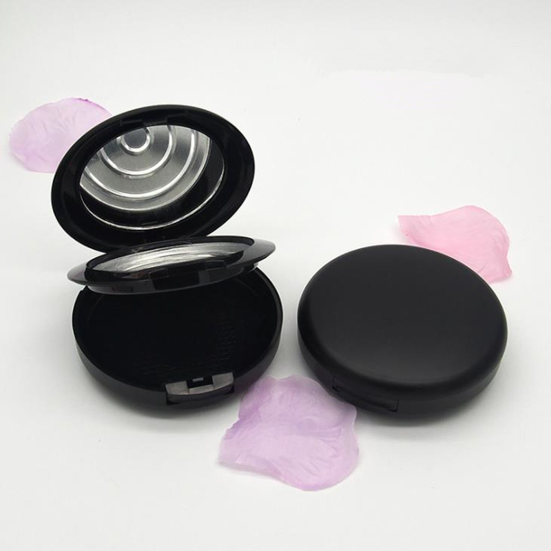 

Black Plastic Powder/Blush Jar With Mirror + Aluminium Tray Empty Portable Cosmetic Box + Flip Lid Packaging Container F20172828