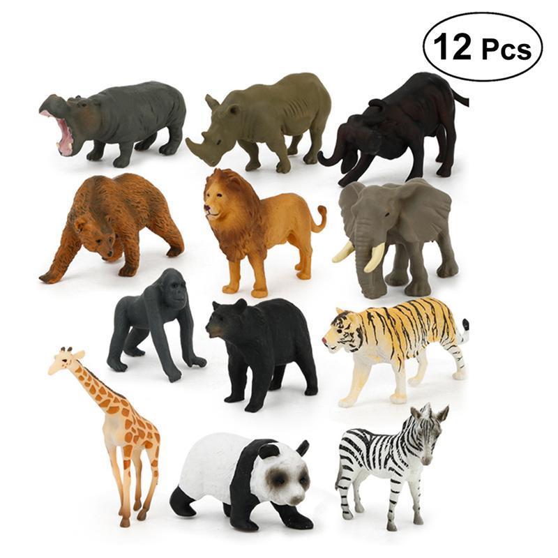 12Pcs Kunststoff Wild Tiere Figuren Tiermodell KInder Spielzeug-Geschenk