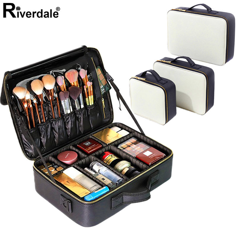 

PU Leather Professional Cosmetic Case Cosmetic Storage Box New Travel Makeup Organizer Beauty Nail Tool Suitcase For Women, Black