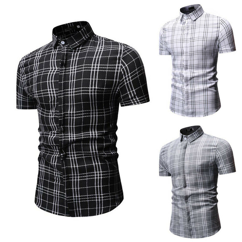 Domple Men Formal Long Sleeve Regular Fit Plaid Print Button Down Dress Work Shirt