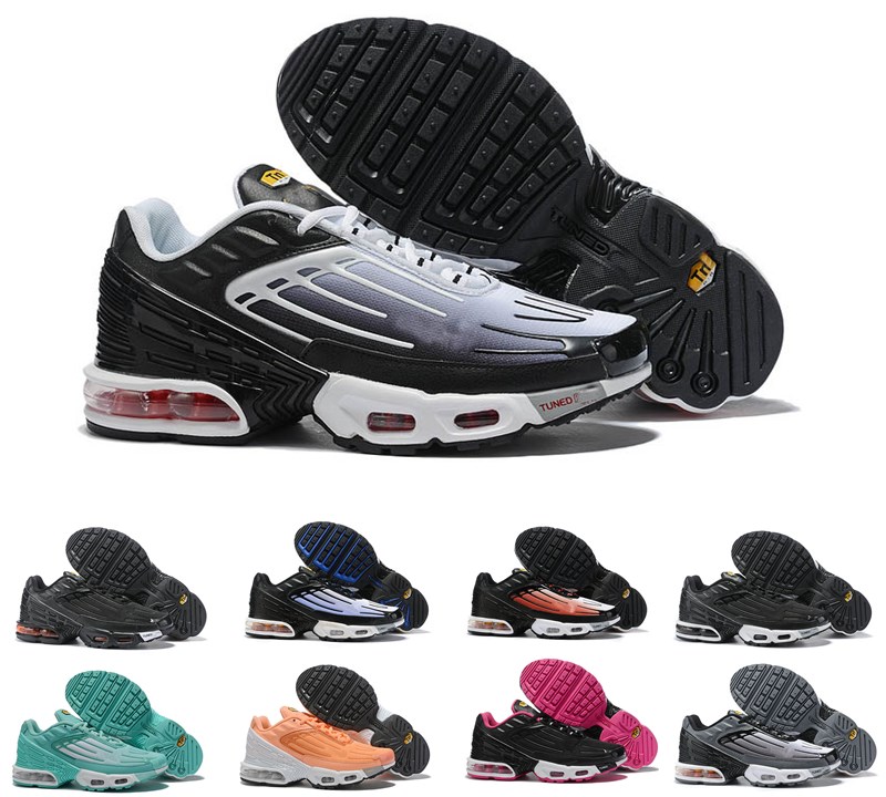 

2019 Plus III 3 TN Mens Women TUNED Airings Running Shoes Classic Outdoor tn Black White Sport Shock Sneakers requin Blue Spider Eur36-45