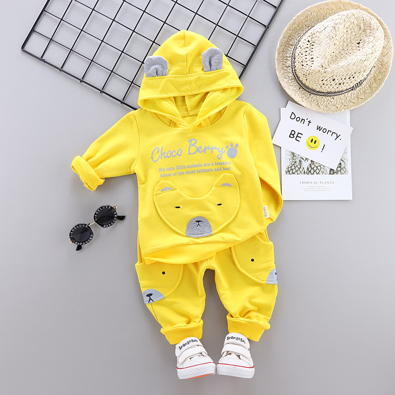 Children Spring Clothing Long Sleeved Cartoon Animal Clothes Suit Kids Boys Coat Trousers Set 1-4Y Baby Cotton Outwear