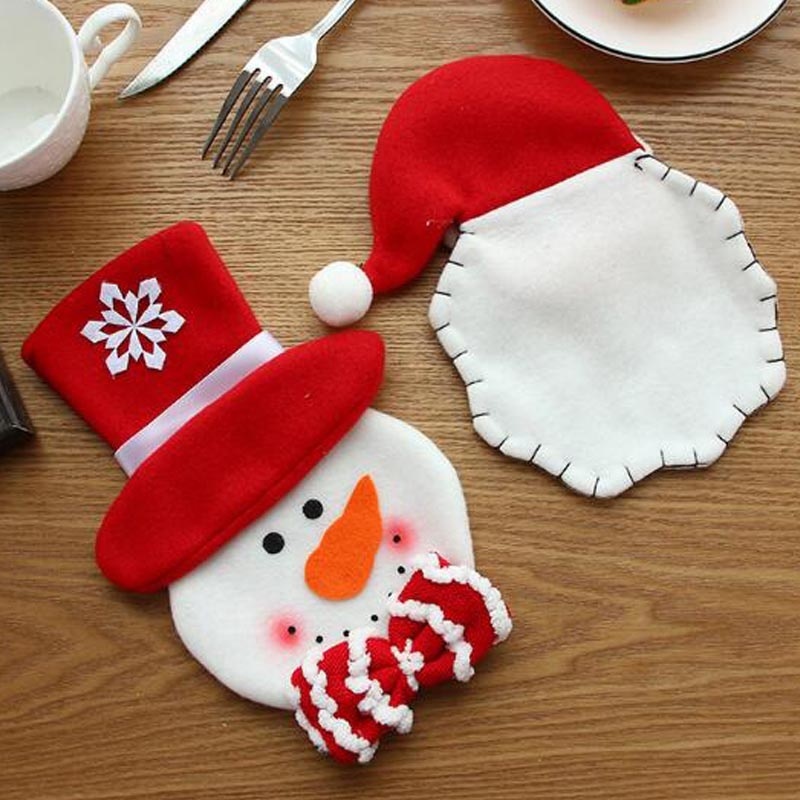 

Christmas Decorations Cutlery Bags, Santa Claus Snowman Elk Tableware Holder Pockets Xmas Party Decor