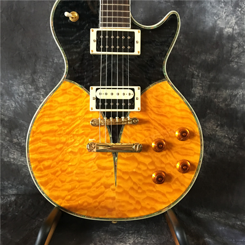 High Quality LP Guitar, Quilted Map Electric Guitar Top, Guitar Body Colored Mahogany Strip Edge, Guitar Free Shipping