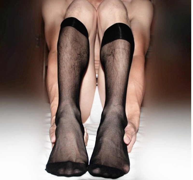 

Brand Solid Color Ultra Thin Men Silk Socks Sexy Sheer Nylon Hose for Gay Male High Quality Formal Dress Suit Socks, Black