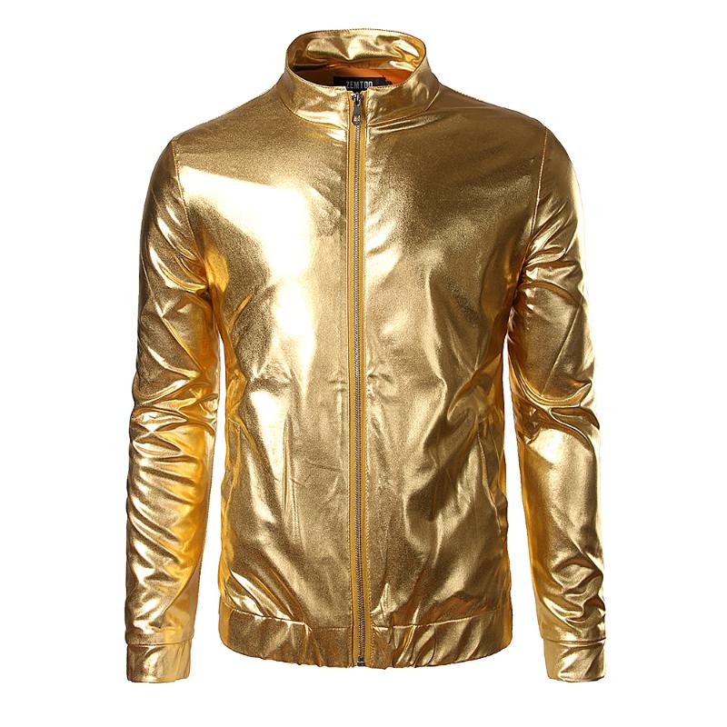 

Night Club Trend Metallic Gold Jacket Men Veste Homme 2016 Fashion Stand Collar Front-Zip Lightweight Jacket Baseball Bomber