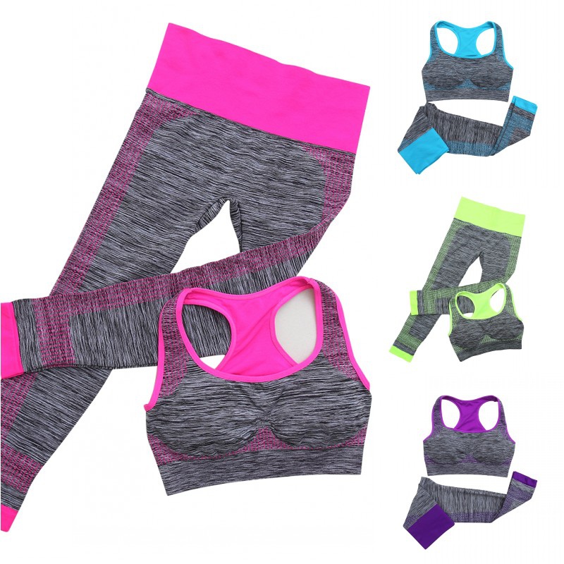 

2pcs Women Yoga Sport Sets Fitness Stretch Seamless Bra Tank Top+Pants Leggings Set Gym Workout Elastic Breathable Sports Wear, Purple