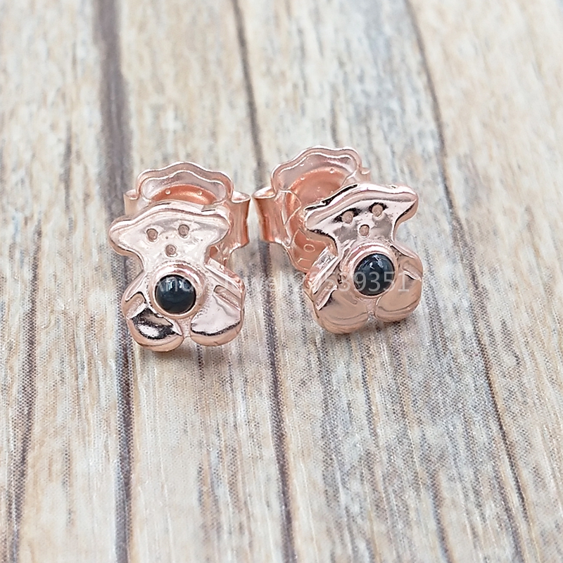 

Bear Jewelry 925 Sterling Silver earrings Rose Gold Vermeil Real Sisy Earrings With Onyx Fits European Jewelry Style Gift 812453630