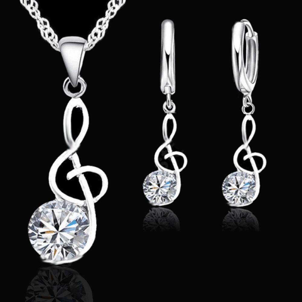 

Musical Notes Cubic Zirconia Inlaid Pendant Necklace Huggie Earrings Jewelry Set New Chic, As pic