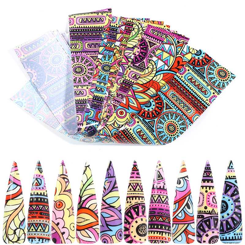 

10pcs/Pack Nail sticker Colorful Nail Art Transfer Foils Adhesive Decals Wraps Stickers Decorations Manicure Sliders, 1a