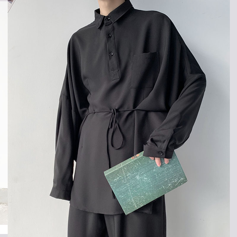 

Men 2 Pieces Sets Suits Shirt Pant Male Women Vintage Long Sleeve Loose Pullover Casual Shirt Couple Streetwear Trousers, Black