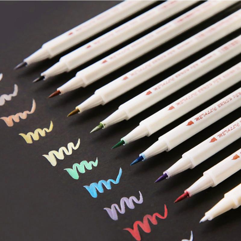 

STA 10 Colors Metallic Marker Pen Set DIY Scrapbooking Crafts Card Making Brush/ Round Head Art Pen For Drawing