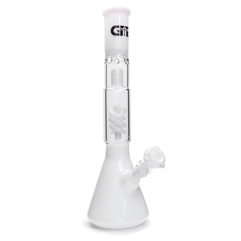 

Wholesale Glass Milky Beaker Bong glass water pipes coil condenser spiral percolator now with splash guard perc grace bongs 14"