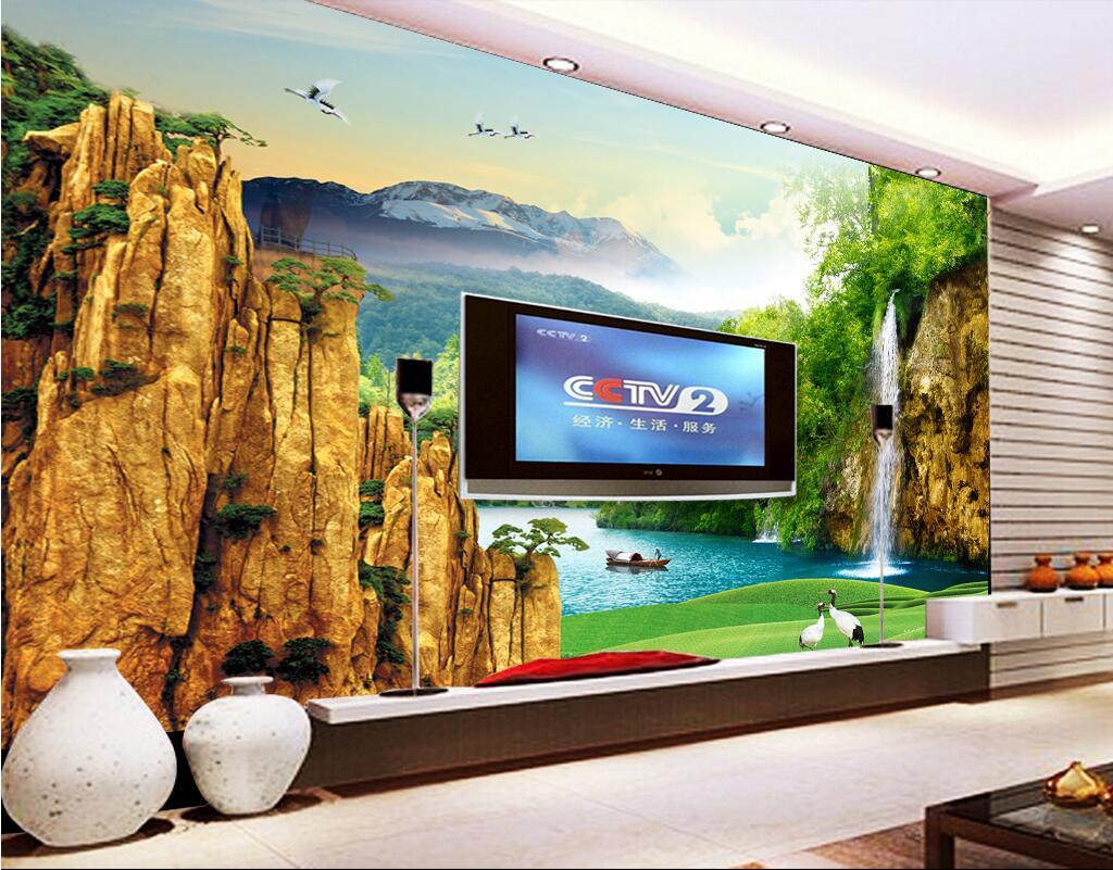 

WDBH custom photo 3d wallpaper Chinese mountain waterfall lake scenery painting living Room home decor 3d wall mural wallpaper for walls 3 d, Non-woven