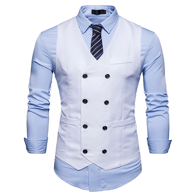 

Mens Double Breasted Suit Vest Brand Slim Fit Waistcoat Men Party Wedding Tuxedo Dress Gilet Costume Homme, White