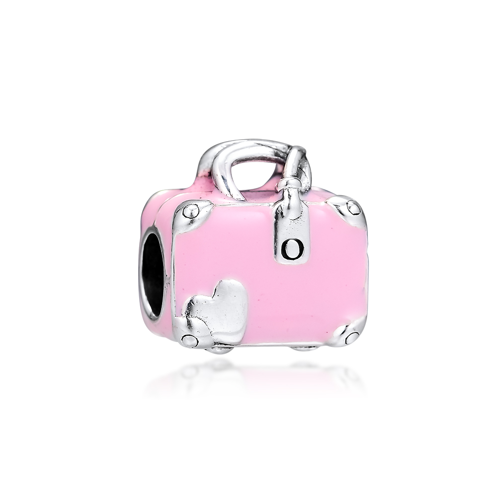 2019 Original Real 925 Sterling Silver Jewelry Pink Travel Bag Charm Beads Fits European Pandora Bracelets Necklace for Women Making-image-470573508