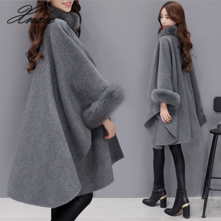 

Xnxee 2019 Winter Fur Neck Coat Women Plus Size Long Cloak Casual Loose Ladies Jacket Warm Cape Coats, Black