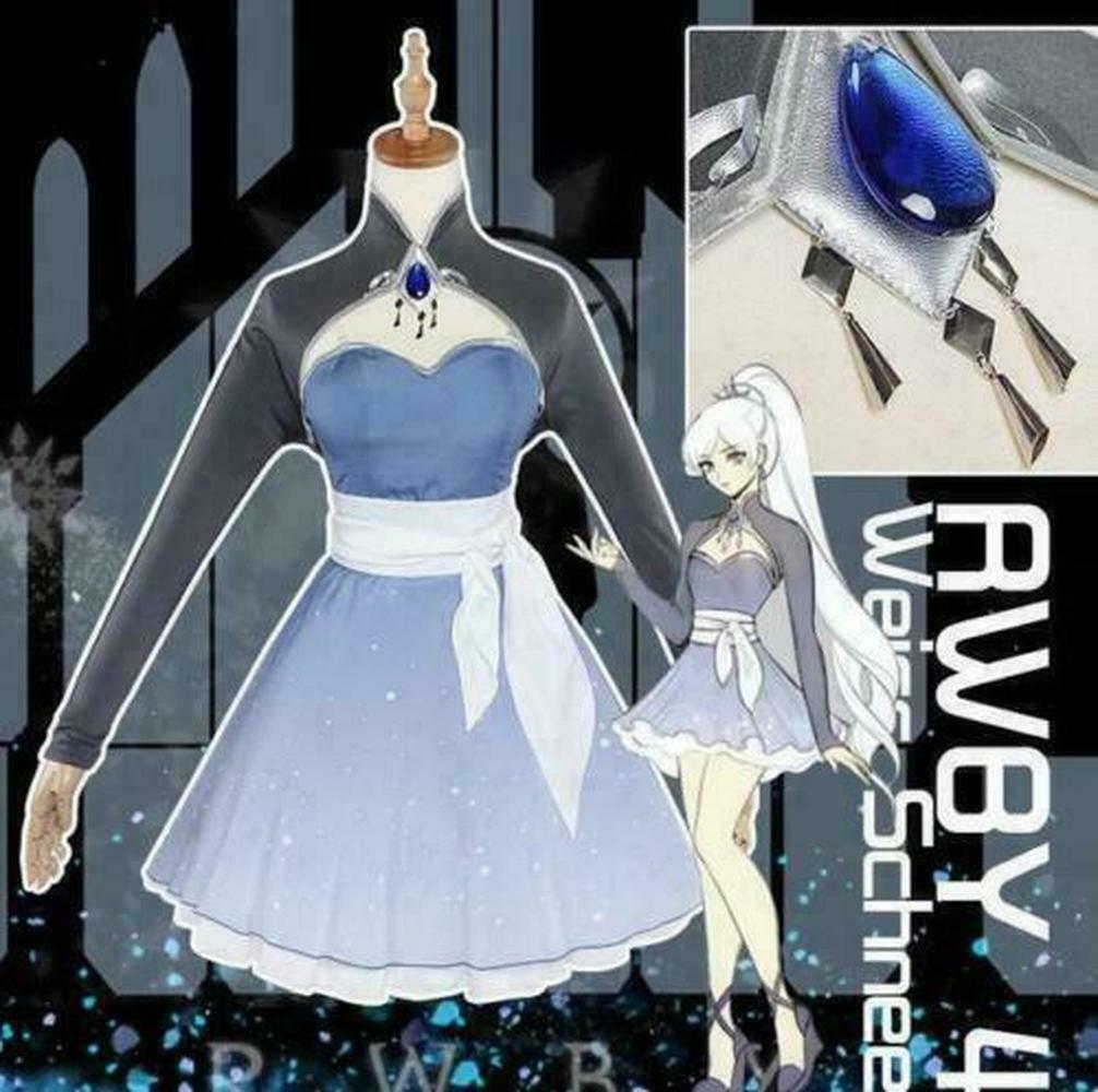 

free shipping RWBY Vol.4 White Weiss Schnee Cosplay Costume Dress