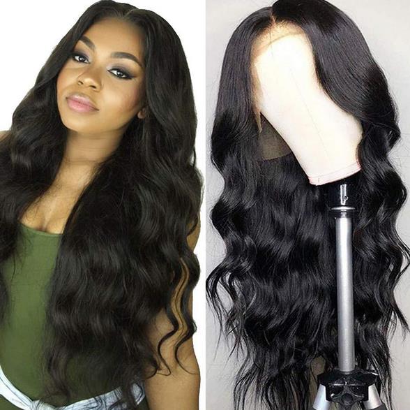 

100% European and American women's front lace real hair hair baby hair full hand-woven large wave long body wave natural color 10-18insh
