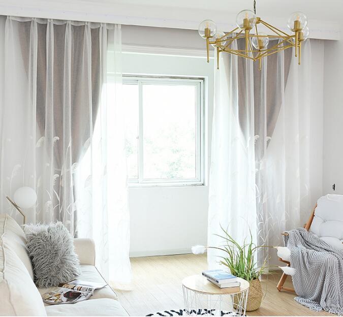 Sheer Curtains Reed flower transparent window screen finished rural embroidery Nordic curtain fabric-image-496346155