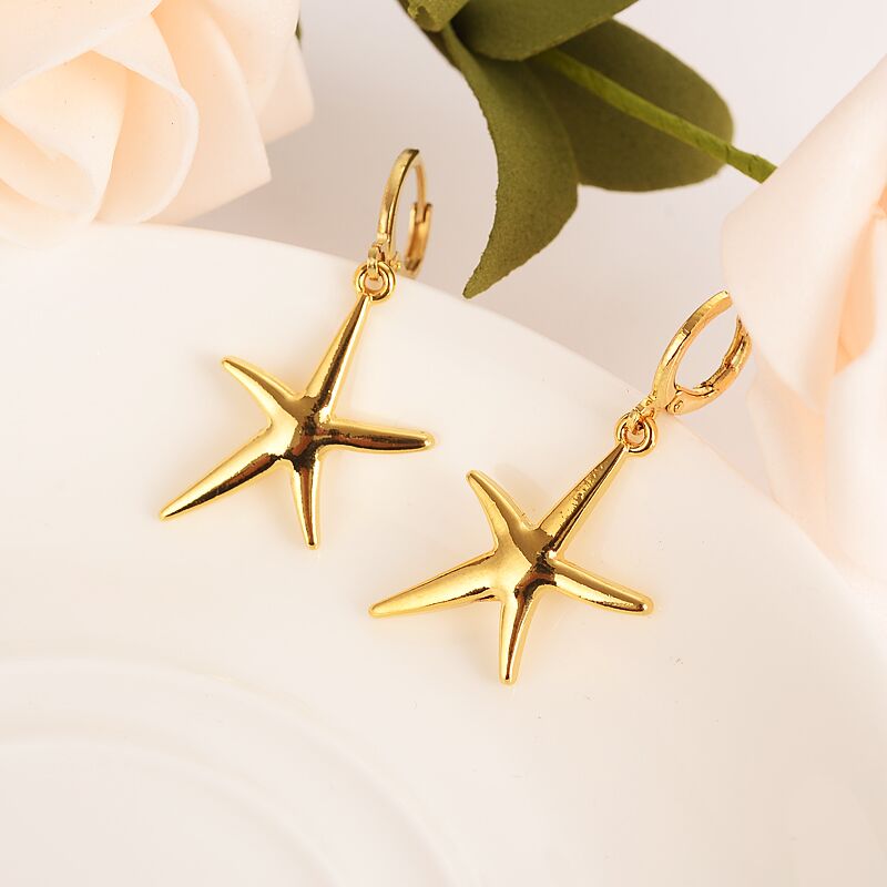 Solid Gold Filled starfish Pendant Necklace earrings animal jewelry Women Papua New Guinea Traditional party Jewelry Gift