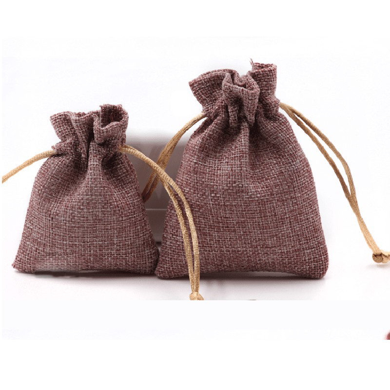 10Pcs High-grade linen Cloth Drawstring Jewelry Bags Pouches Small Candy Gift Bags Christmas Party Wedding Favors Bags Brown-image-545038281