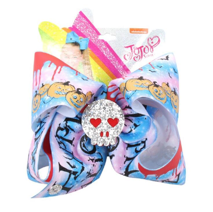 

7" Halloween Party JOJO Siwa Bows Large Print Ribbon Hair Clips Girls Bowknot Festival Children Hair Accessories, Mix
