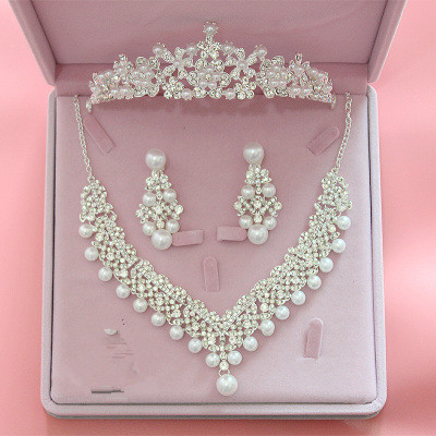

Amazing Pearls Crystal Beaded Rhinestone Bridal Tiara Necklace Earring Bridal Jewelry Sets Wedding Accessories For Wedding Evening Party