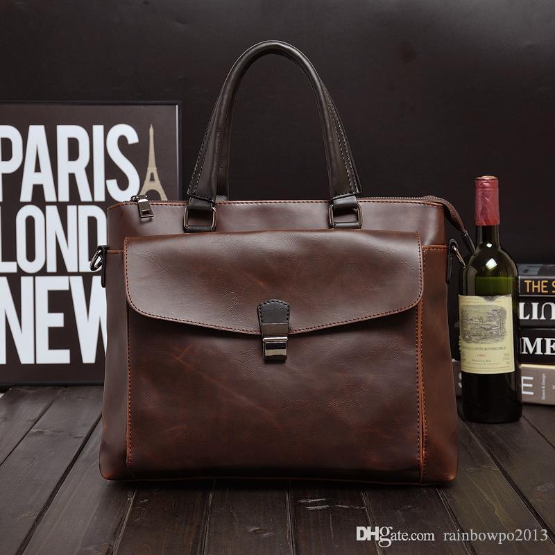 

Factory wholesale men bag retro Crazy Horse Leather Mens briefcase business menes single shoulder bags British style stereo pocket handbags, Brown