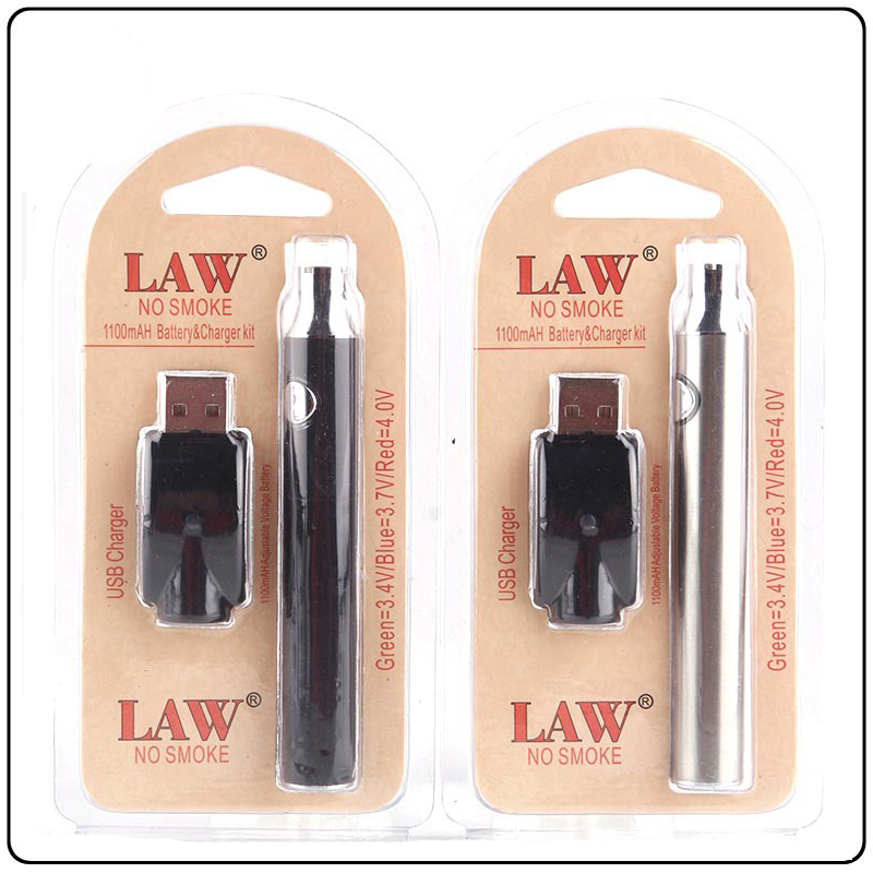 

LAW Preheating VV Vape Pen 1100mah Battery With USB Charger Variable Voltage Preheat 510 Thread Vape Battery Starter Kits Blister Pack