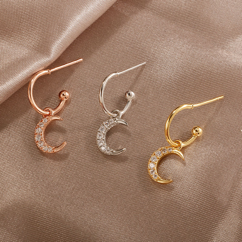 

Stud UILZ Korea Fashion Micro-set Zircon Metal Moon Earrings Simple Temperament Wild Fewelry Women UE3208