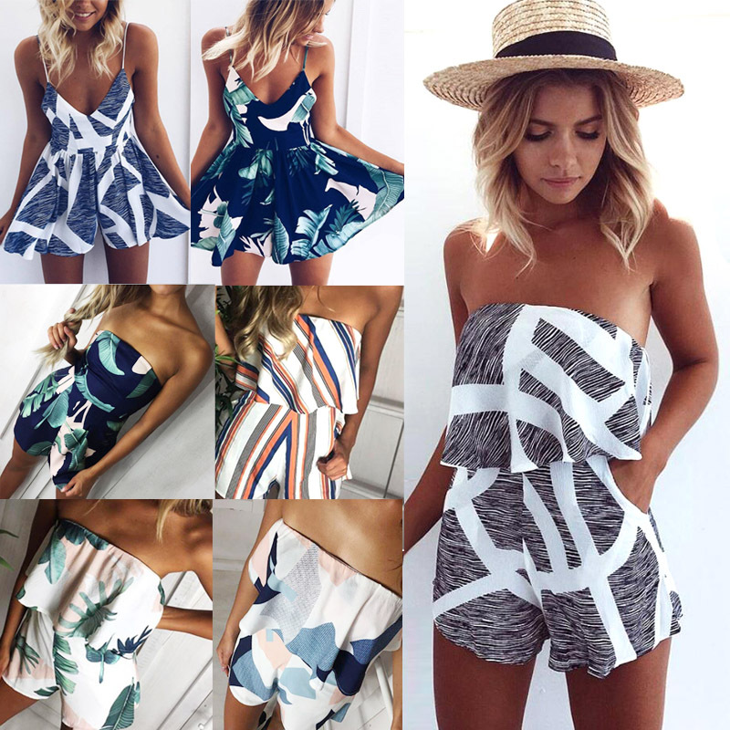 

2020 Summer Jumpsuit Women Slash Neck Striped Ruffle Body Femme Print Playsuit Sexy Overalls For Ladies Rompers Beach Bodysuit, Ts-8025 c-1