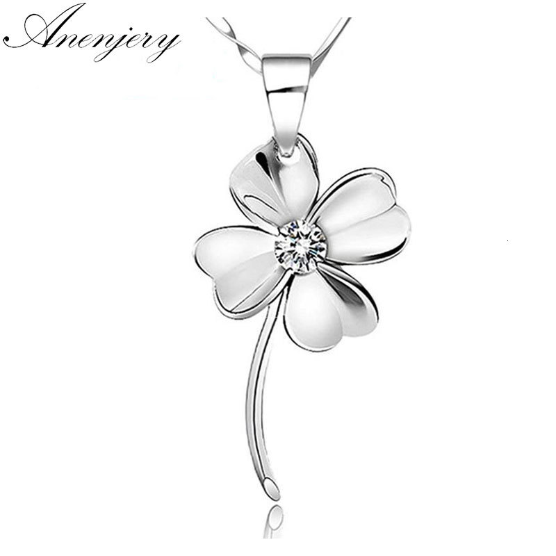 

925 Sterling Silver Jewelry Zircon Clover Pendant Neckace For Women Gift Chain Choker Collares Kolye
