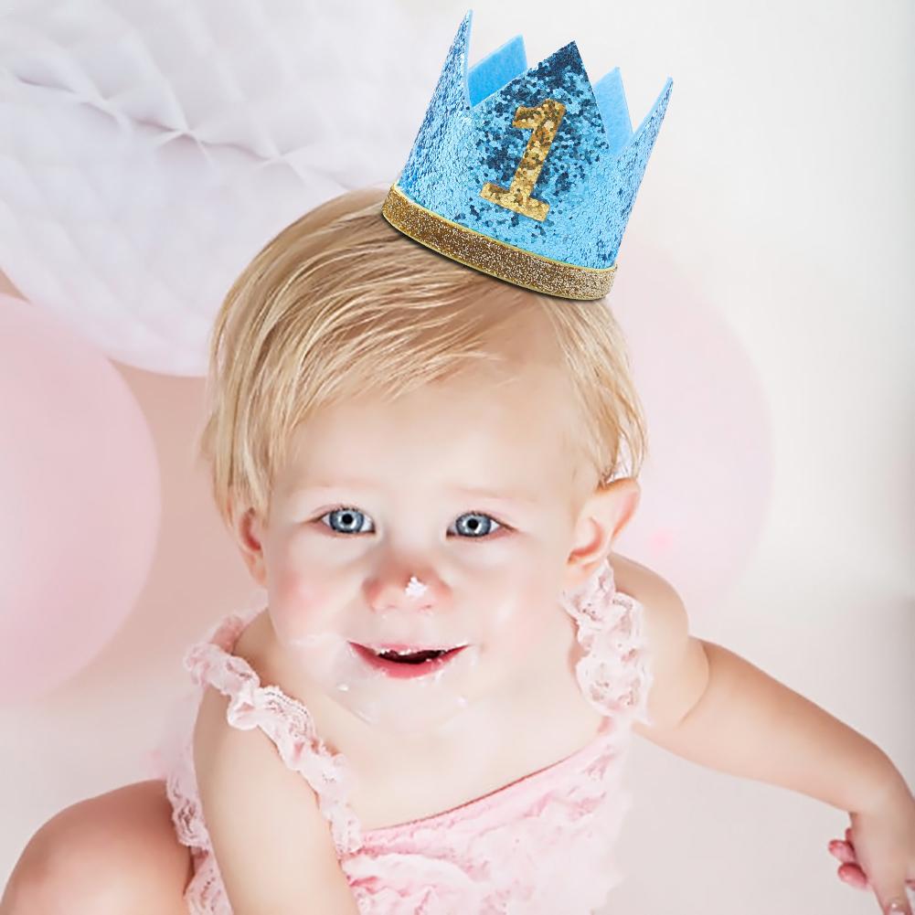 

Boys Girls Blue First Birthday Hat Priness Crown Number 1st 2 3 Year Old Baby Party Hat Glitter Birthday Kids Headband Gifts