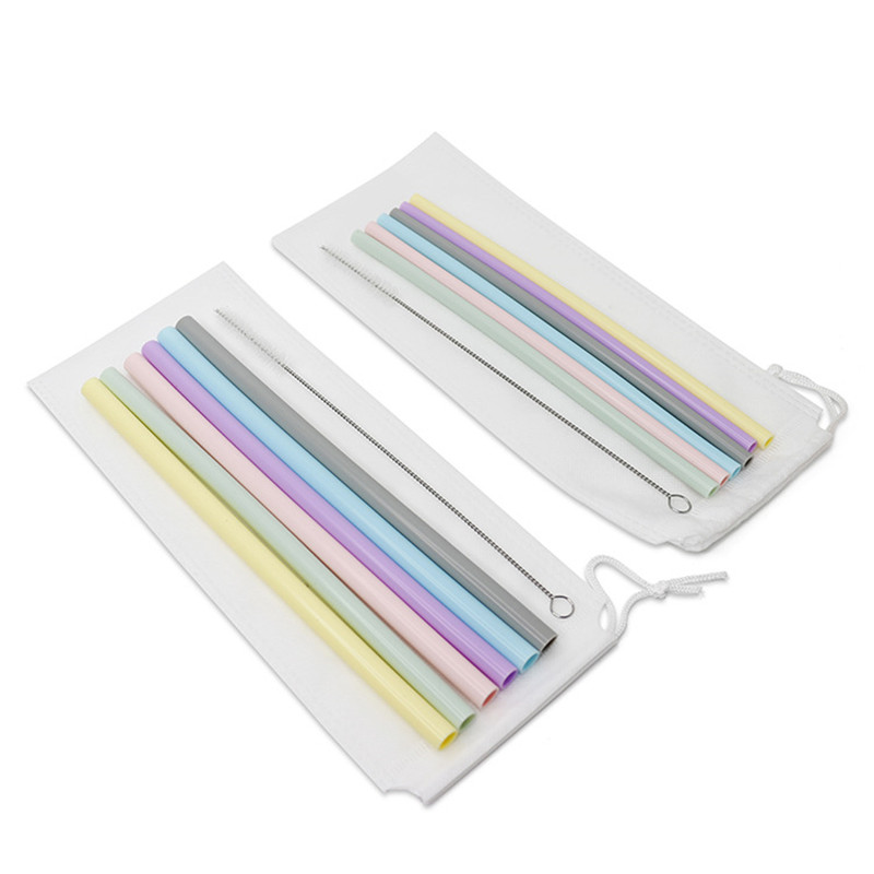 

Silicone Straw Set Thick Thin Food Grade Reusable Silicone Straw Milk Juice Bubble Tea Silicone Drinking Straws Set
