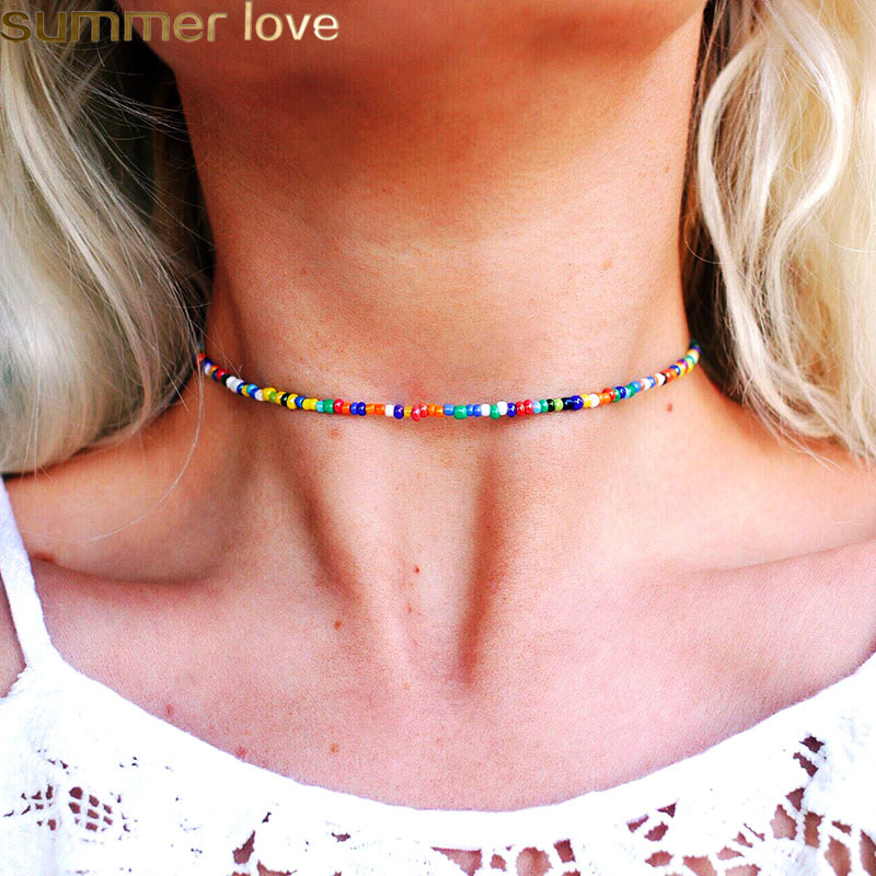 

Creative Multi Color Beaded Choker Necklace Simple Bohemian Beach National Wind Star Rice Bead Necklace Summer Holiday Jewelry