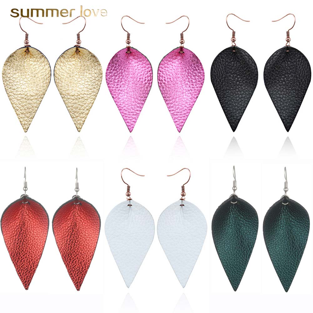 

High Quality leaf Shape Genuine Leather Dangle Earring for Women Girls Light Double Side Leather Drop Hook Earring Trendy Jewelry