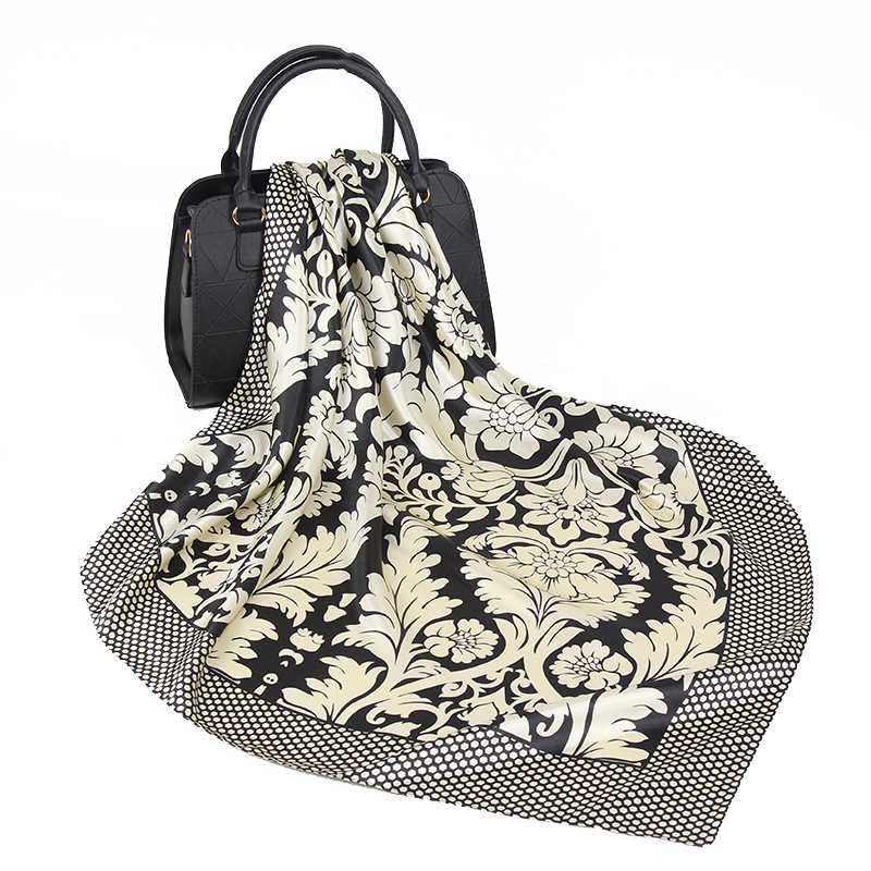 

Silk Scarf Women Hijab Fashion Foulard Soft Bandanna 90*90cm Square Shawls and Wraps Satin Head/hair scarfs