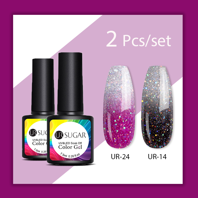 

UR SUGAR 2pcs/Lot Thermal Nail Gel Shimmer Glitter 3 Colors Temperature Color Changing Soak Off UV Gel Polish Varnish Lacquers, Color16