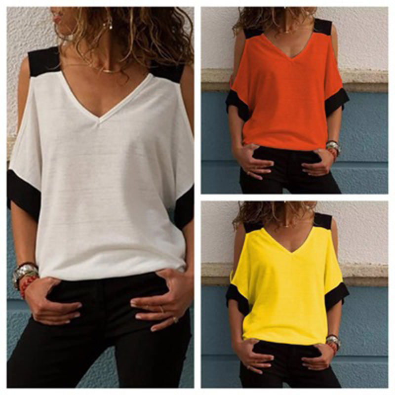 2020 New Summer Top Femme Femme T-shirt col V Top sexy dos nu Gilet T-shirt à manches courtes Vêtements pour femmes Gilet