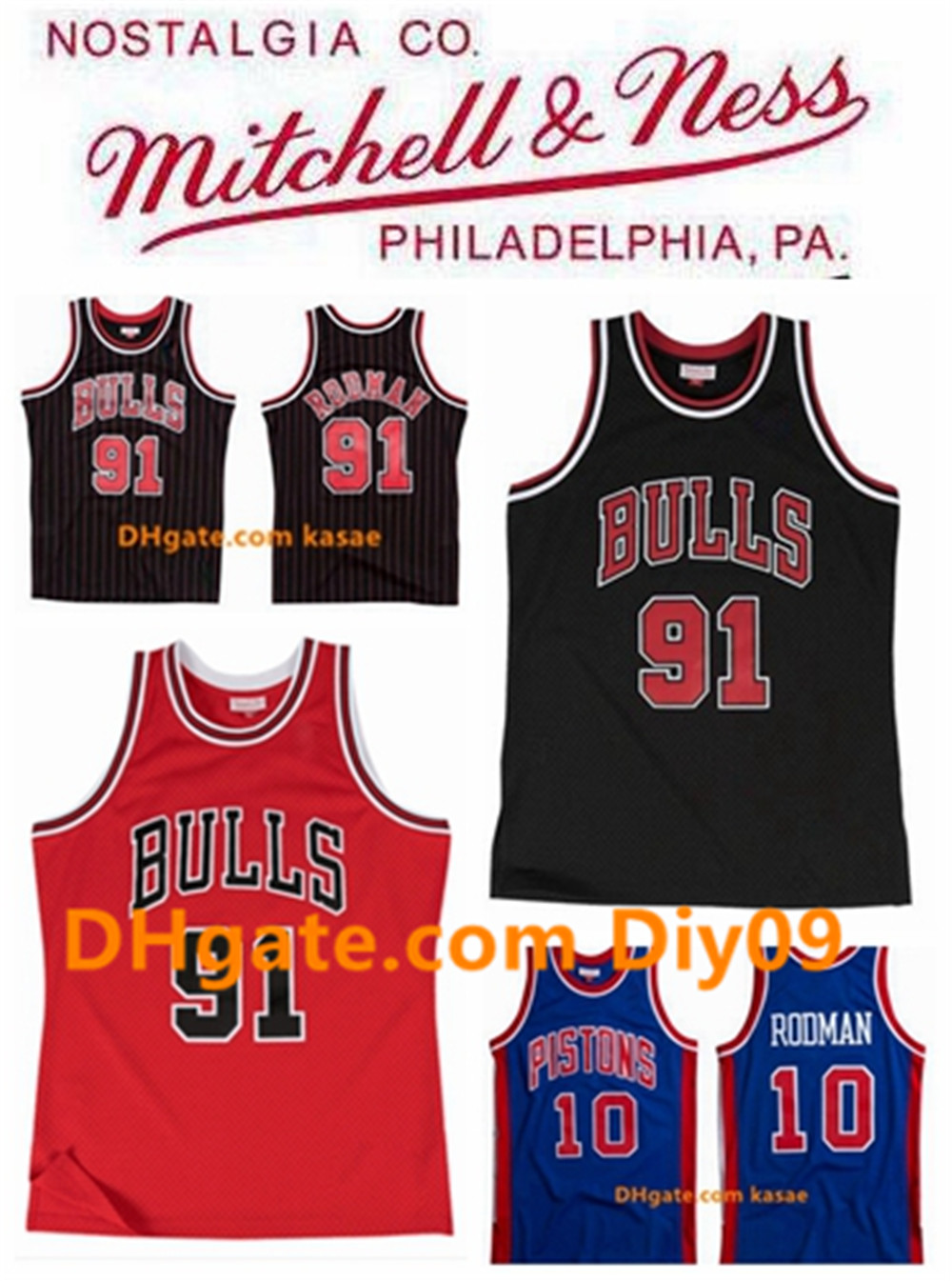 

Mens Throwback Chicago Bulls Jersey 91 Dennis Rodman Reteo Red Black White Mitchell & Ness Road Hardwoods Vintage Basketball Jerseys, Black;red